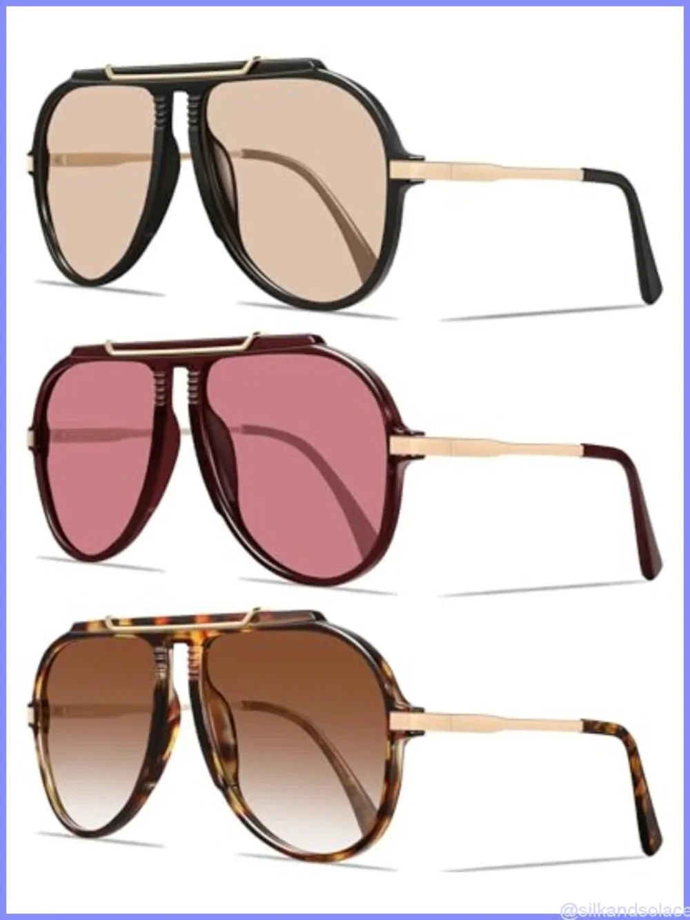 Oversized Retro Aviator Sunglasses Gold Metal Tangle Free UV Protection
